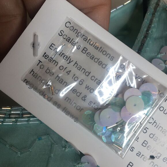 Vth Scala Turquoise White Beaded Sequin Cut Out Back Dress Women’s Size S NWTs - Picture 12 of 12